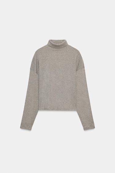 HIGH NECK T-SHIRT - Mink marl by Zara