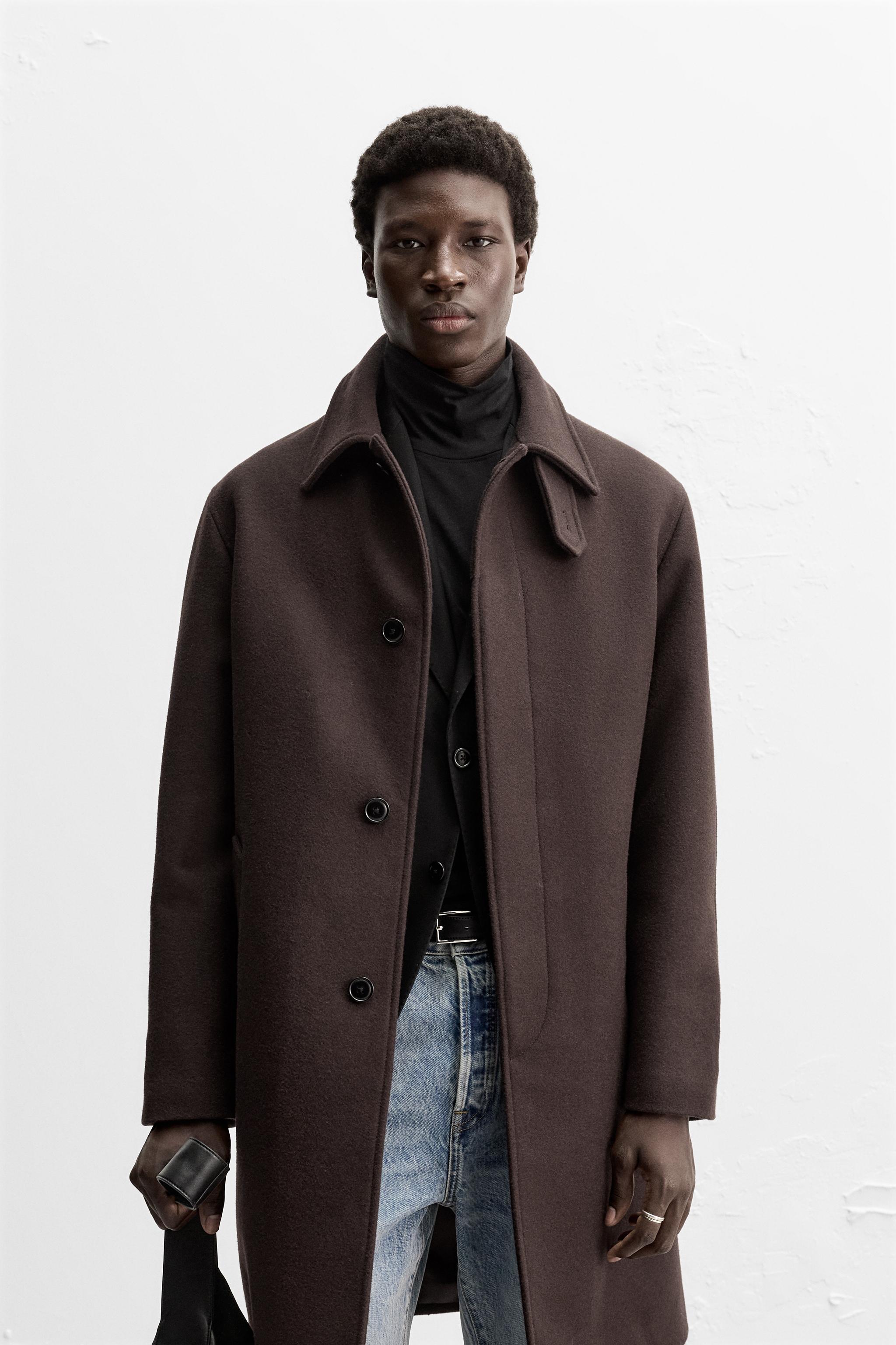 Zara Burgundy Lapel Coat shops (wool like)