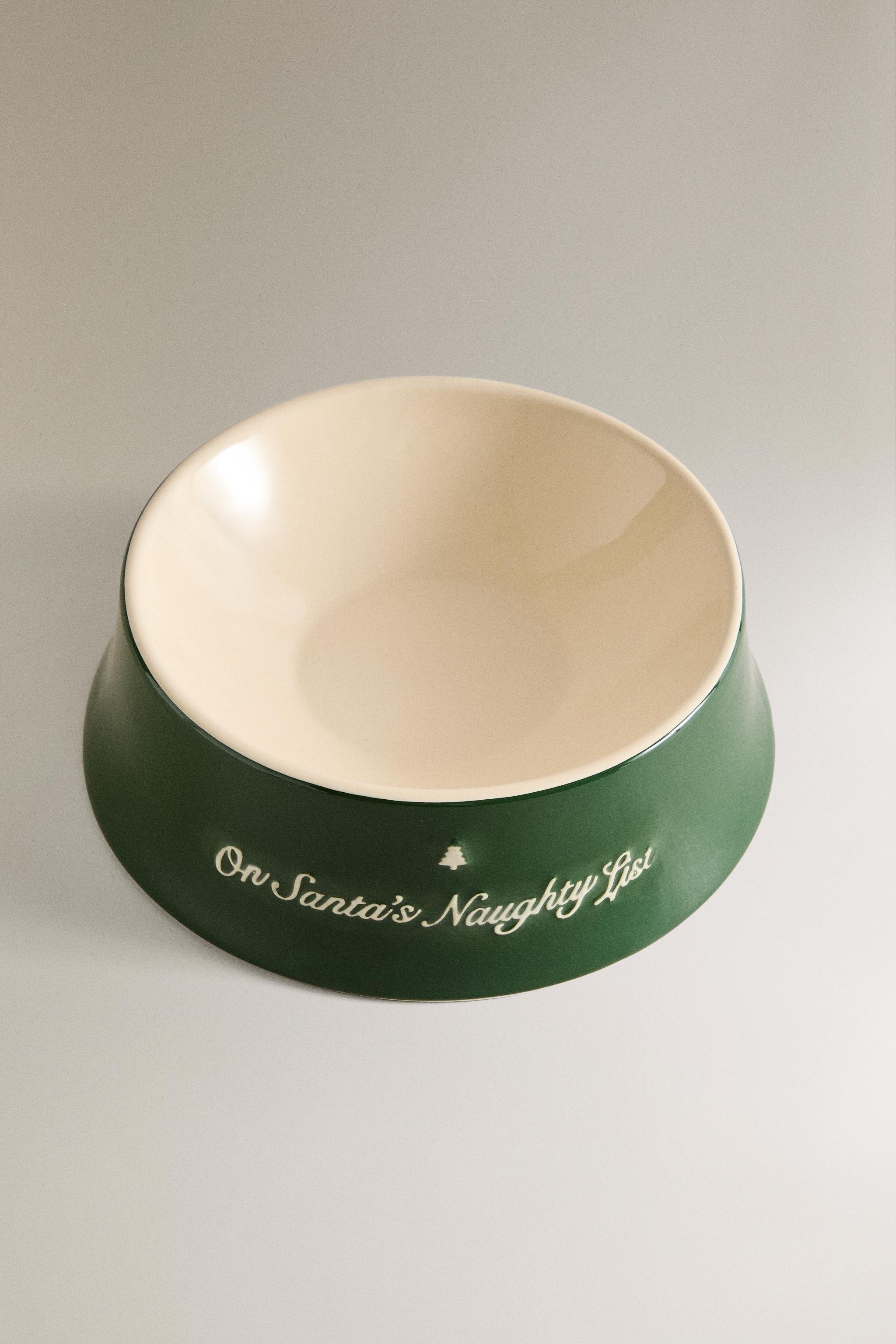 CHRISTMAS STONEWARE PET FOOD BOWL