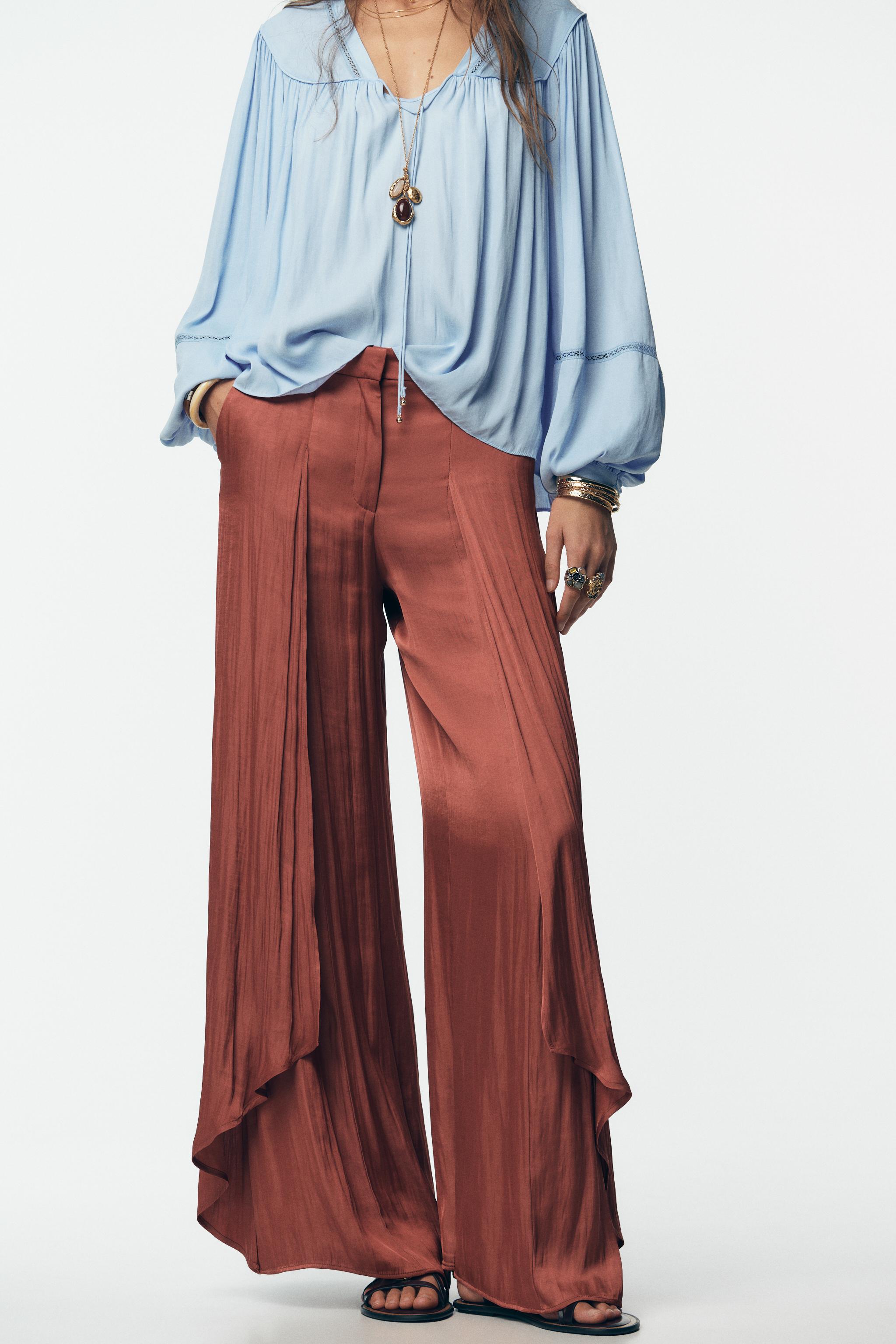FLOWY WIDE LEG PANTS WITH RUFFLES