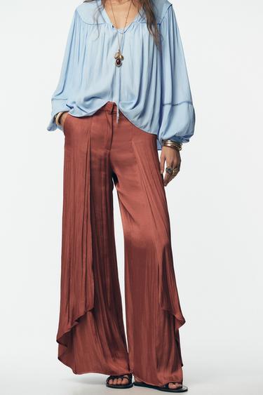 FLOWING WIDE-LEG TROUSERS WITH RUFFLES - MARSALA by Zara - Image 1