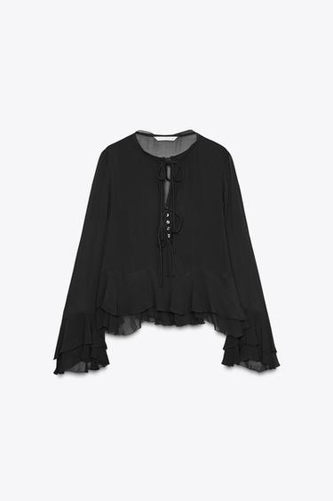 ZW COLLECTION RUFFLED SHIRT - Dark grey by Zara