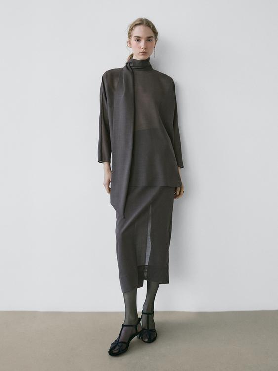 Straight midi skirt with sheer detail - STUDIO