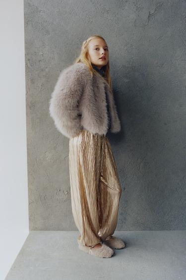 Zara METALLIC PANTS - Ecru