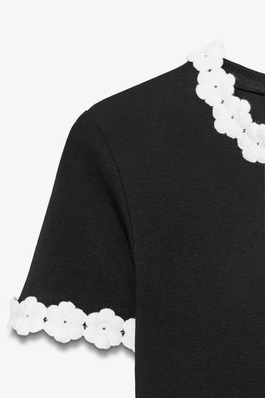 FLOWER DETAIL T-SHIRT - Black by Zara - Image 5