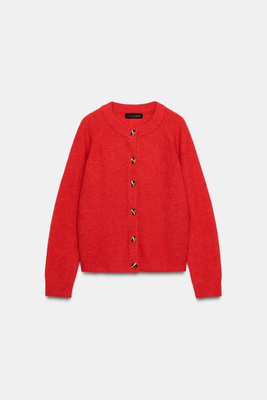 WOOL AND ALPACA CARDIGAN - Red by Zara