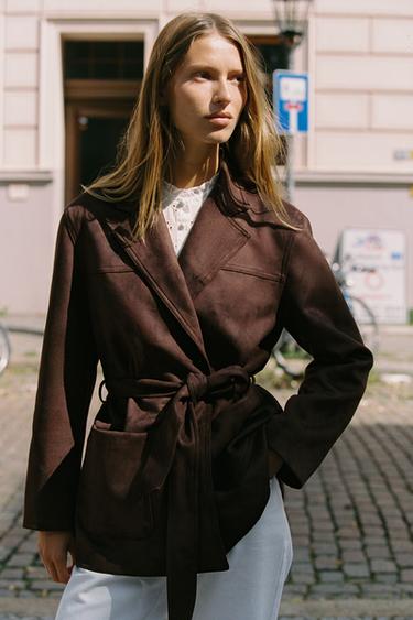 VESTE EFFET DAIM CEINTURE - Marron de Zara - Image 5