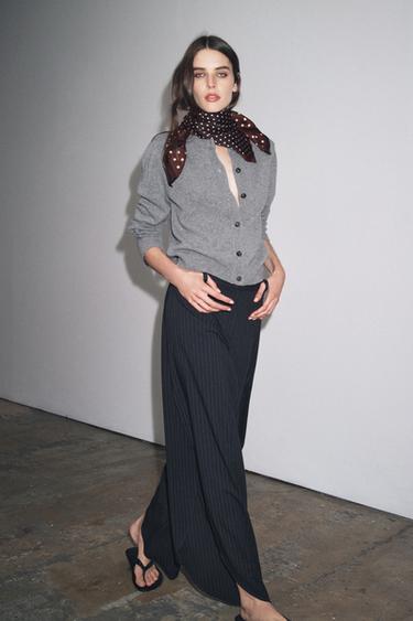 VESTE EN CACHEMIRE ET LAINE À MANCHES LONGUES - Gris de Zara - Image 4