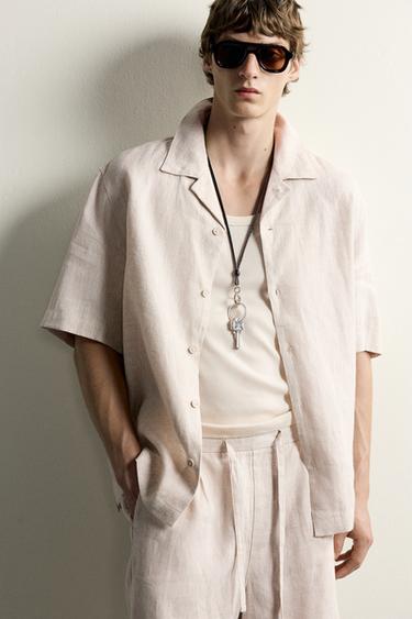 100% LINEN RELAXED FIT SHIRT - Light beige by Zara