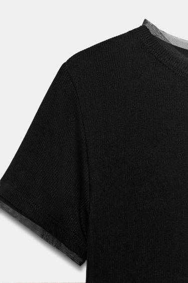 T-SHIRT EN MATIÈRES VARIÉES EN TULLE - Noir de Zara - Image 5
