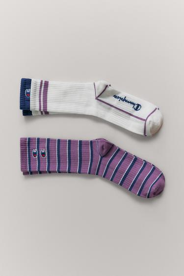 Zara CHAMPION ® X ZARA STRIPED AND BANDED KNEE SOCKS - Mauve