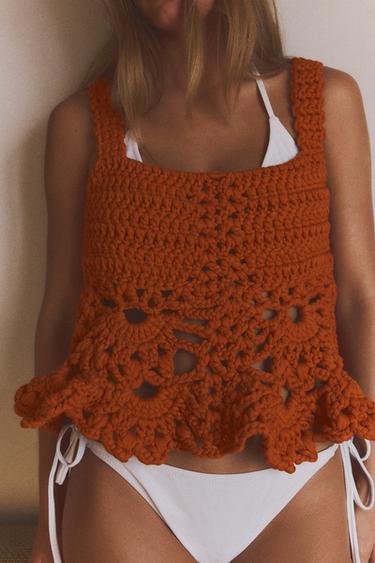 CROCHET KNIT TOP - Dark orange by Zara - Image 2