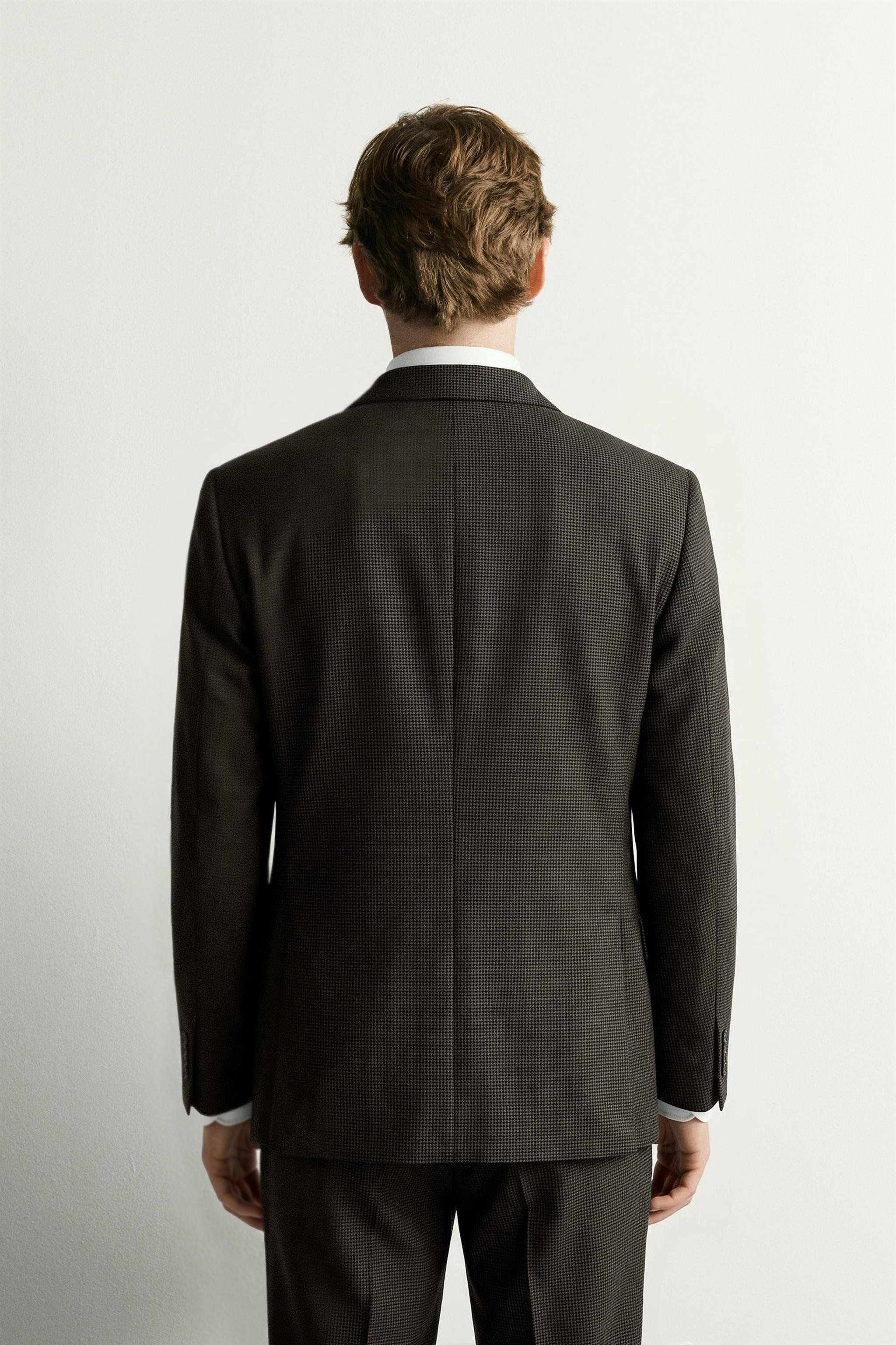 WOOL-BLEND HOUNDSTOOTH DOUBLE-BREASTED SUIT BLAZER