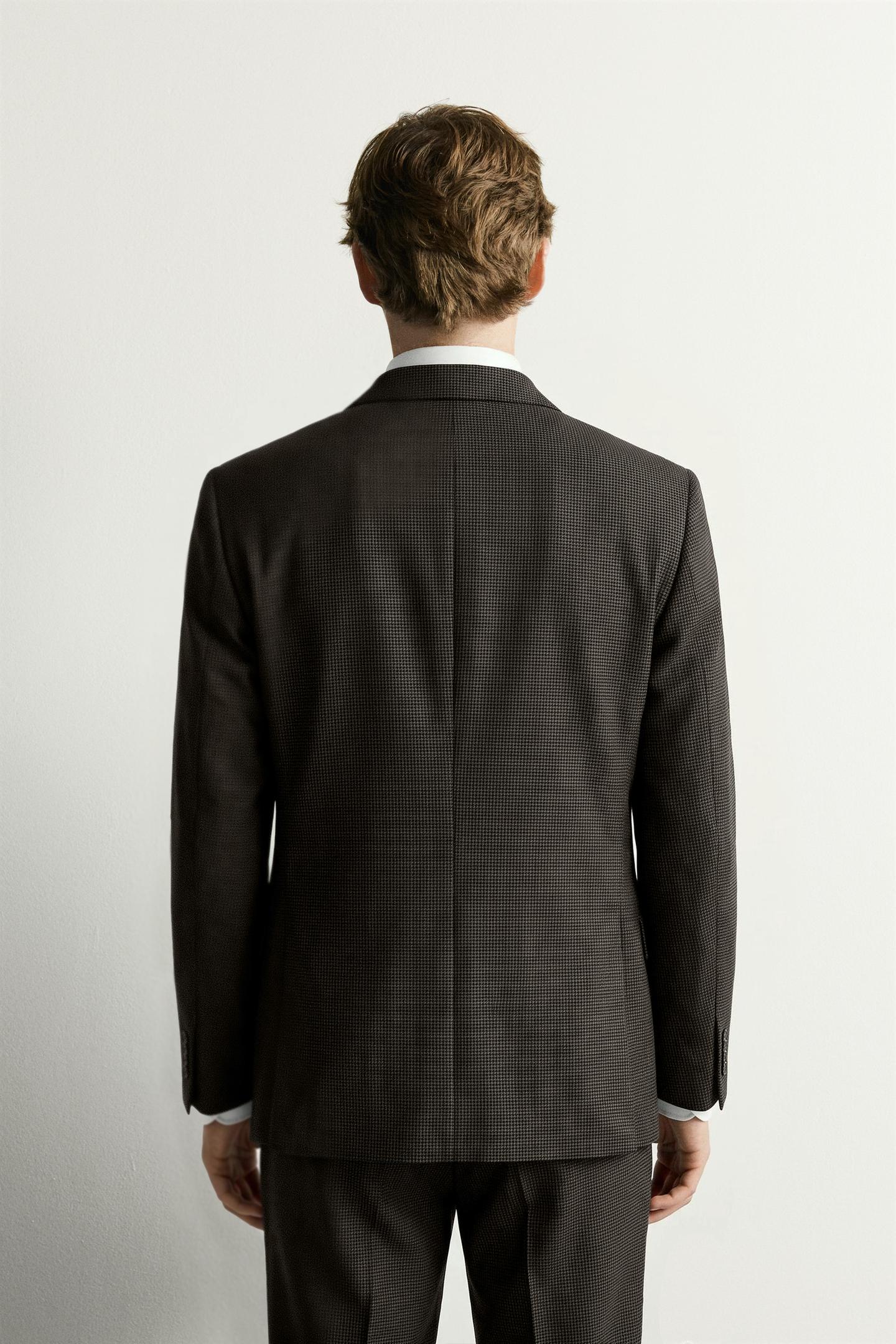 Мужской пиджак Zara Wool-Blend Houndstooth Double-Breasted Suit Blazer, цвет: Чёрный / Коричневый — фото 3