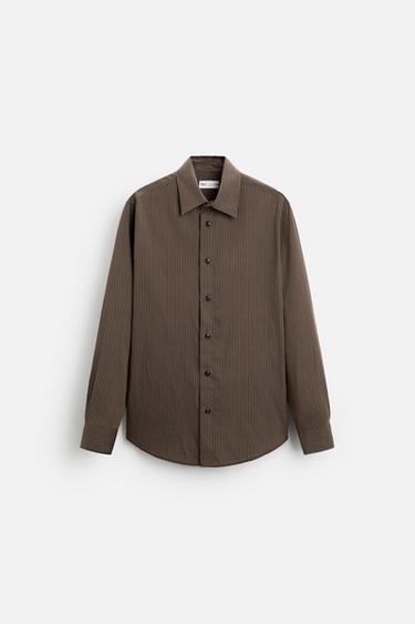 STRIPED FLOWING SHIRT - Brown by Zara