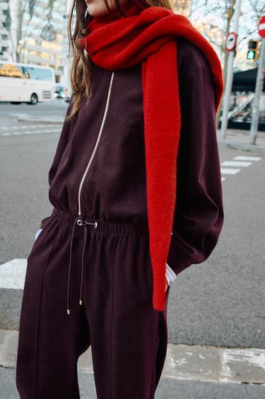 Zara VOLUME BOMBER JACKET - Burgundy