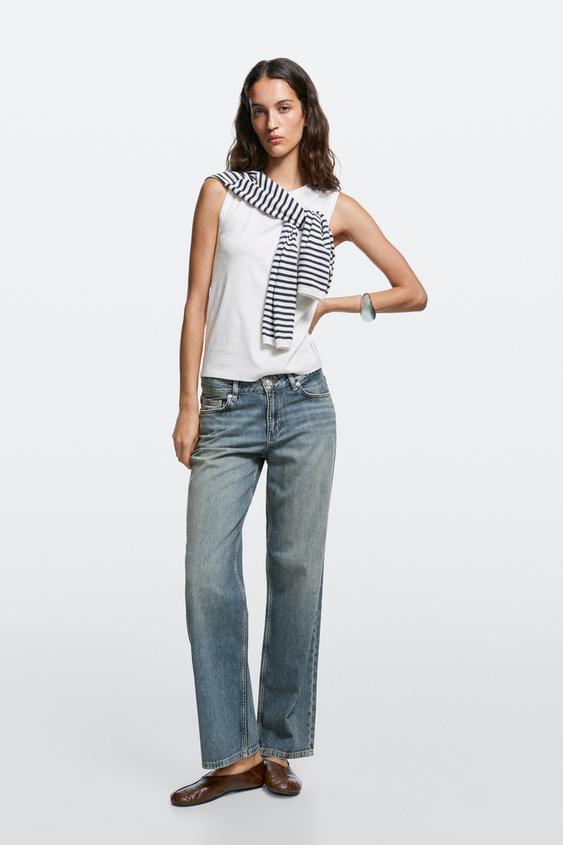 Jean straight taille basse - Bleu moyen de Zara - Image 0