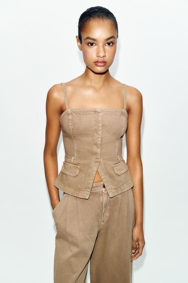 توب Z1975 DENIM بحمالات - جملي فاتح by Zara