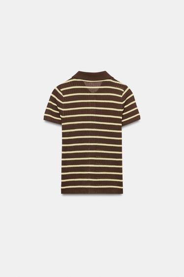 STRIPED POLO COLLAR TOP - Brown by Zara - Image 4