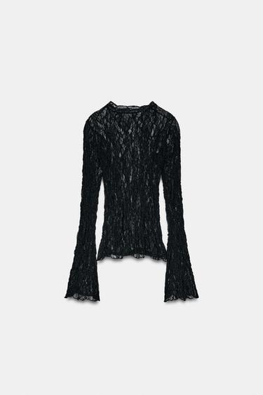 LACE LONG SLEEVE TOP - Black by Zara