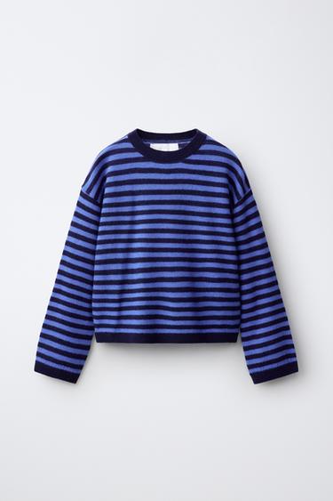 100% WOOL STRIPED JUMPER - Blue / Navy by Zara