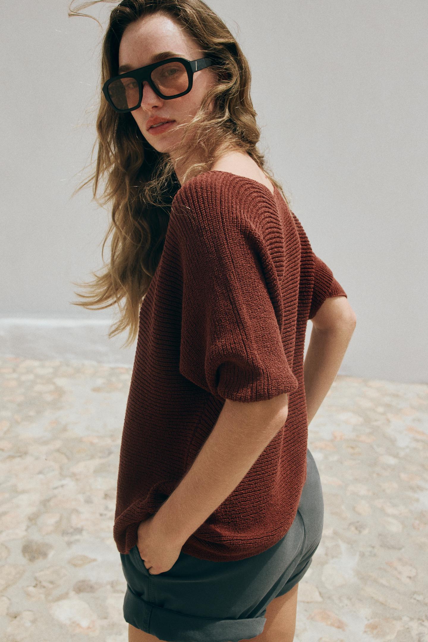 Женский топ Zara Asymmetric Knit, цвет: Dark Russet — фото 6