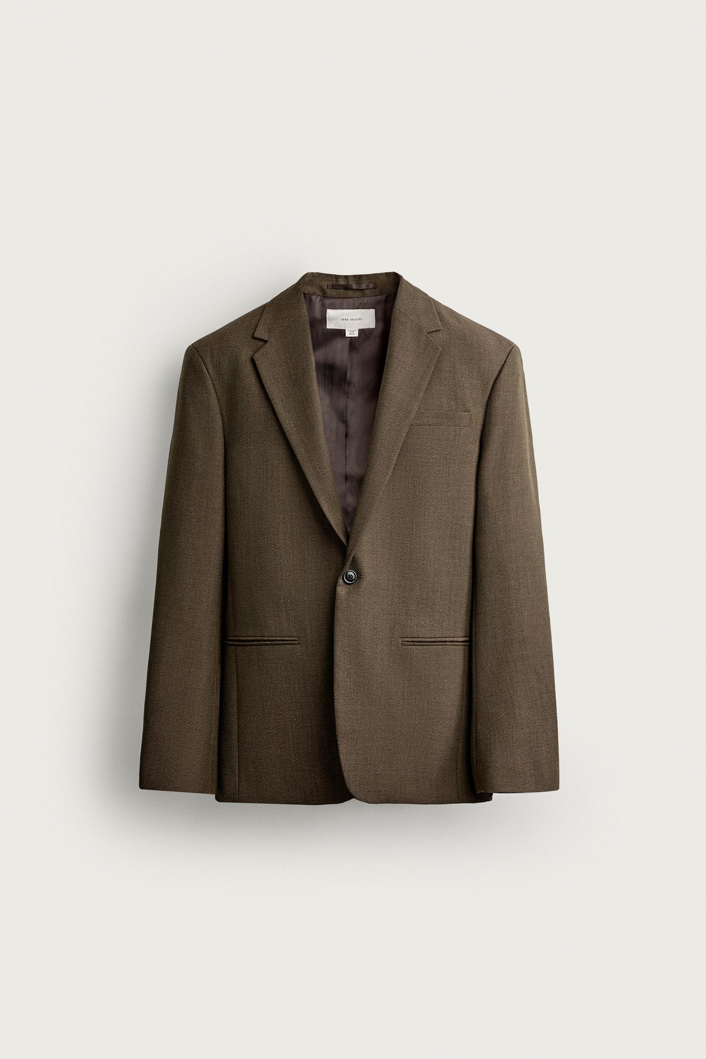 Мужской пиджак Zara 100% Wool Regular Fit Suit Blazer, цвет: Хаки меланжевый — фото 7