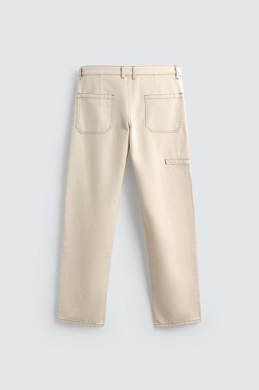 CONTRAST STITCHING TROUSERS - Ecru by Zara - Image 7