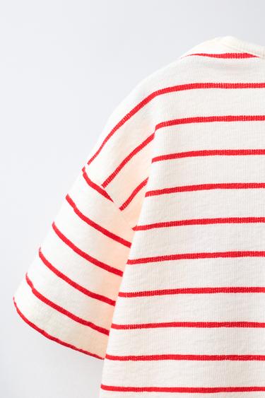 T-SHIRT À RAYURES BRODERIE CRABE - Blanc / Rouge de Zara - Image 3