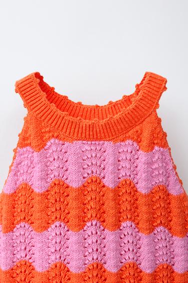 TOP EN MAILLE CROCHET À RAYURES - Orange fluo de Zara - Image 2