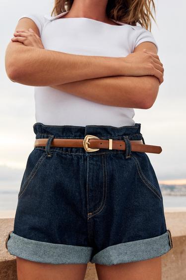BELTED BAGGY BERMUDA SHORTS - Blue by Zara