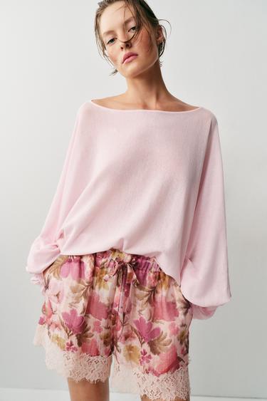 Zara LACE TRIM FLORAL PRINT SHORTS - Printed