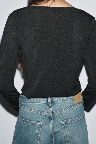 T-SHIRT À MANCHES LONGUES - Gris foncé de Zara - Image 2