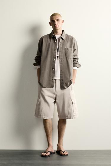 RELAXED FIT CARGO BERMUDA SHORTS WITH SEAM DETAIL - Stone by Zara