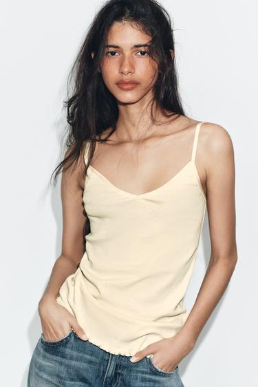 HAUT À BRETELLES EN COTON - Jaune pastel de Zara