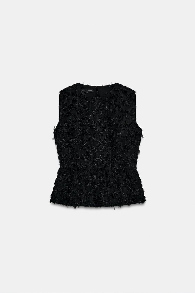 FRAYED PEPLUM BLOUSE