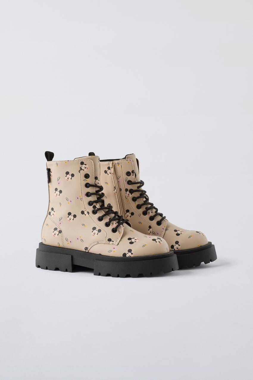 MICKEY MOUSE © DISNEY LACE-UP ANKLE BOOTS - Ecru White | ZARA 