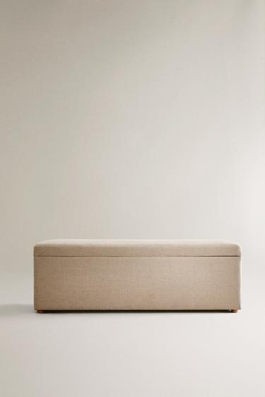WOOD AND LINEN STORAGE BENCH — Light beige 2