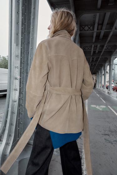 100% LEATHER JACKET WITH BELT - Stone by Zara - Image 3