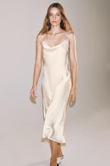 VESTIDO LENCERO SATINADO ZW COLLECTION - Marfil de Zara