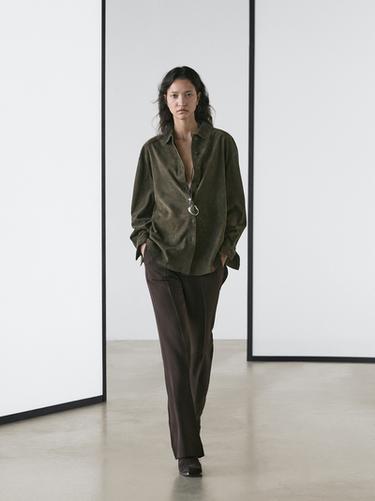 Zara Suede leather shirt with seams - Green