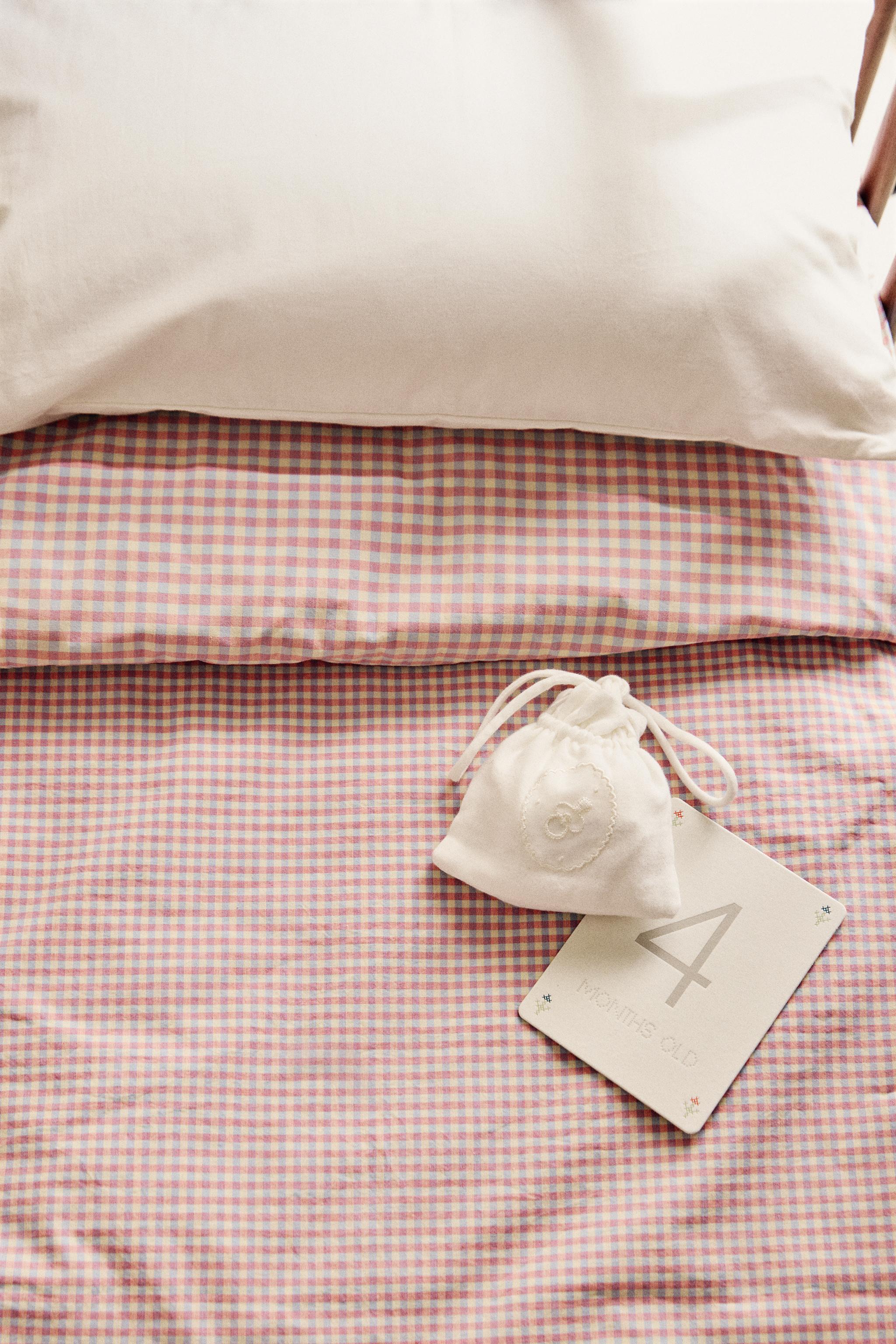 KIDS' GINGHAM COTTON FITTED SHEET