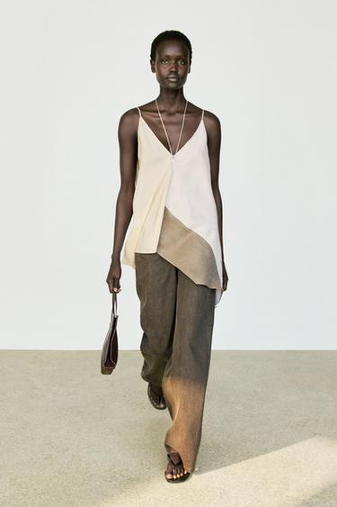 Zara Asymmetric strappy flowing top - Ecru - Image 0