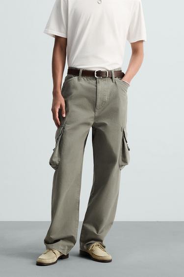 PANTALÓN LAVADO CARGO - kaki-med de Zara