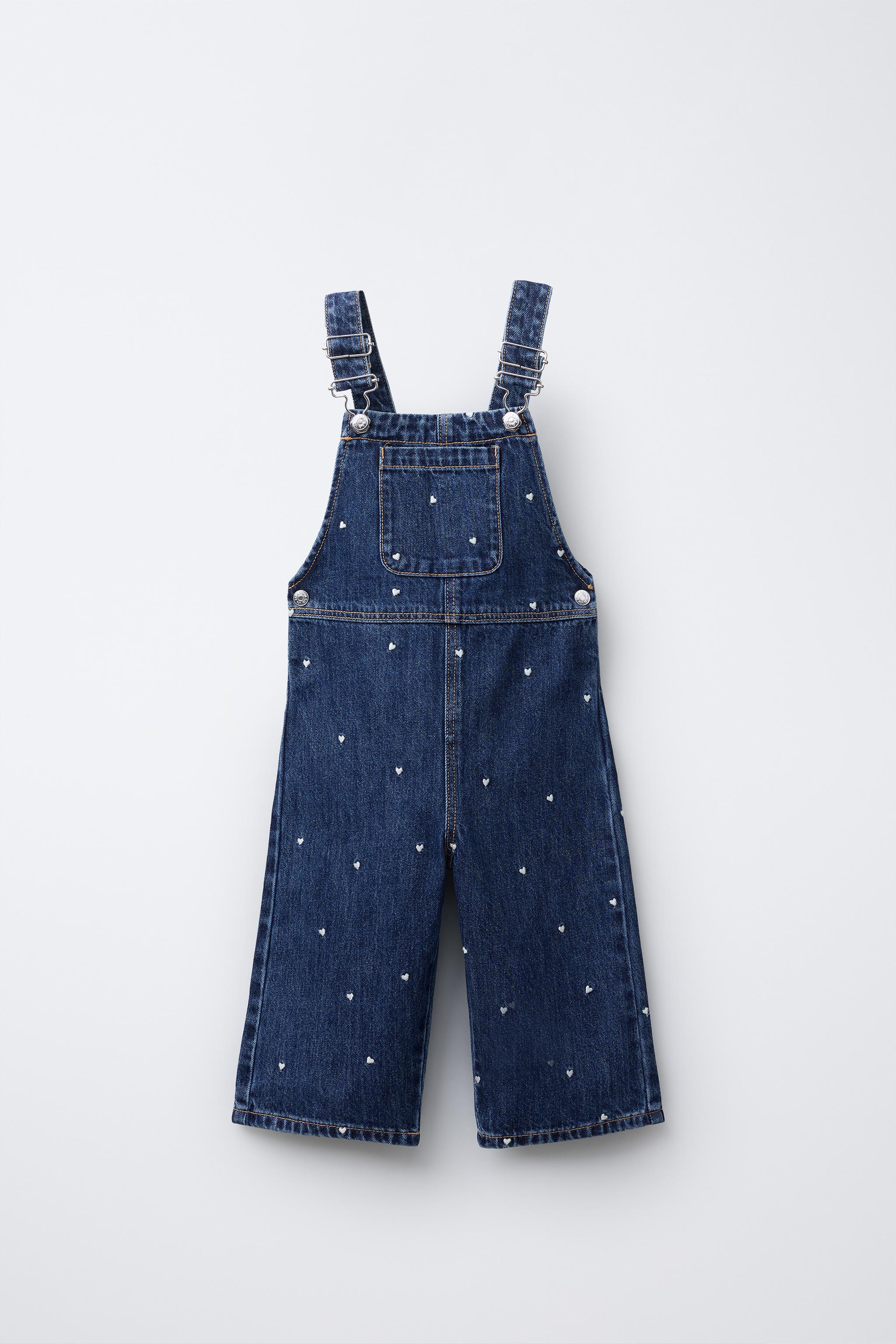 ハート刺繍デニムオーバーオール - ブルー | ZARA Japan / 日本