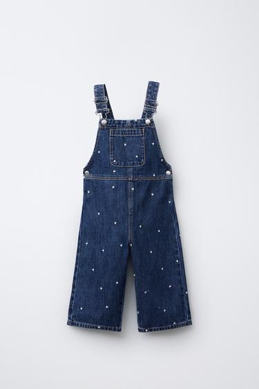 EMBROIDERED HEART DENIM DUNGAREES - Blue by Zara - Image 0