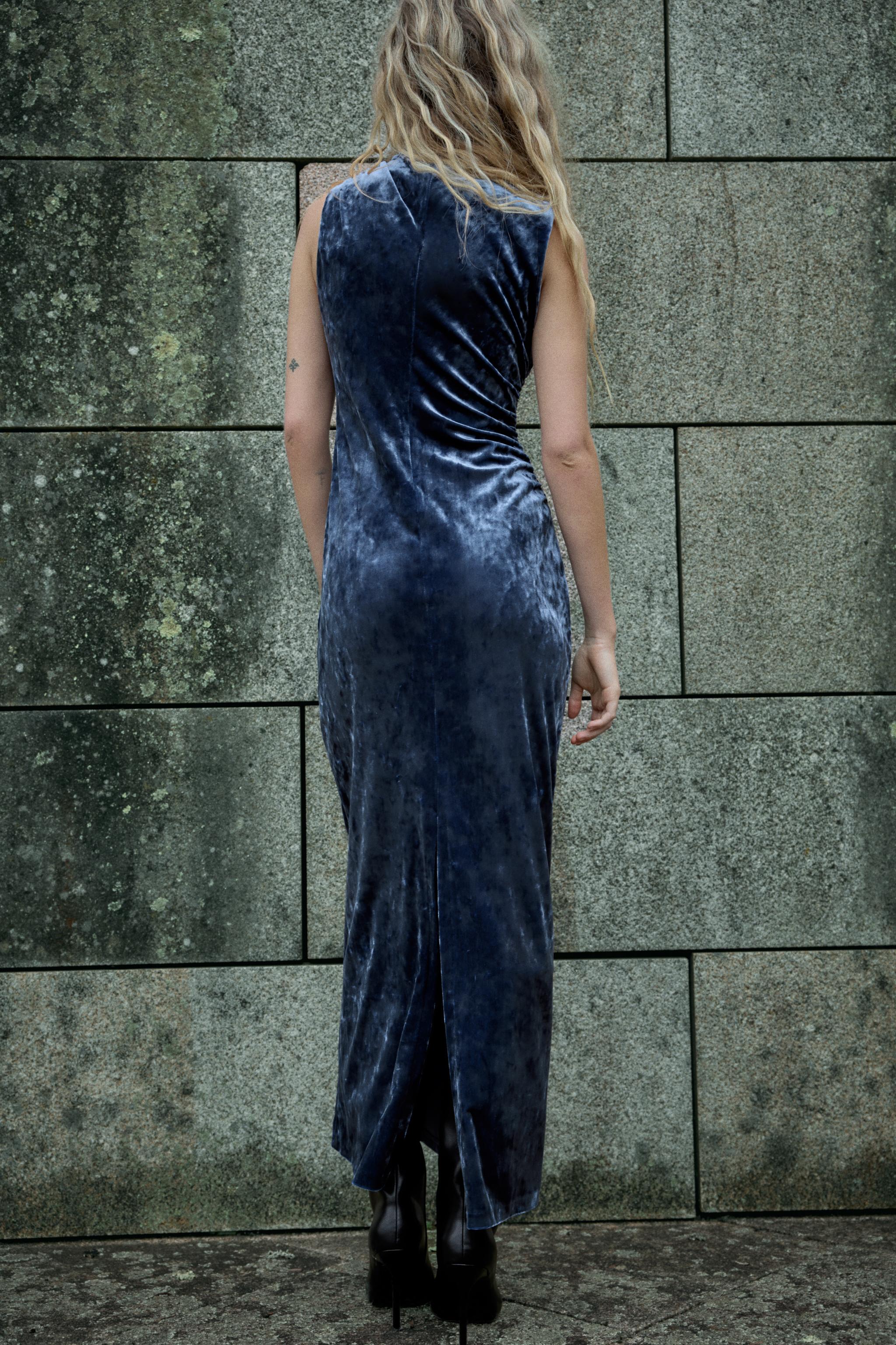 VELVET MIDI DRESS WITH DRAPED DETAIL Midnight blue ZARA United Kingdom