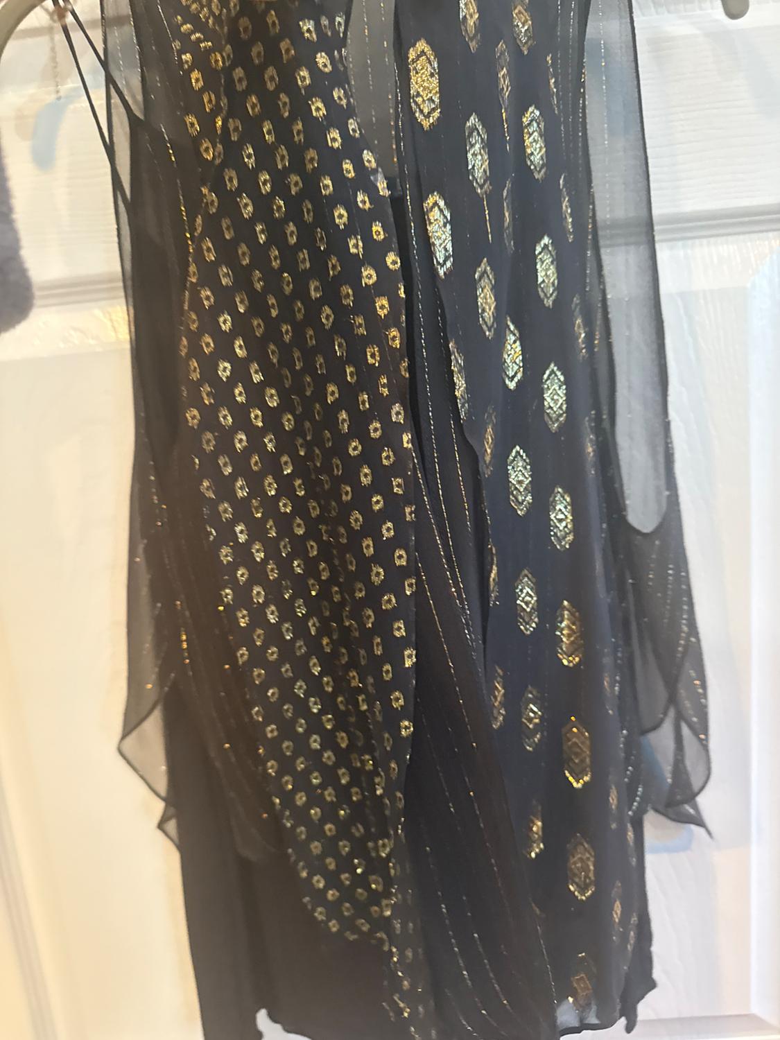 BLACK CAMISOLE WITH SHEER METALLIC VEST OVERLAY. CAN BE WORN SEPARATELY - Image 3