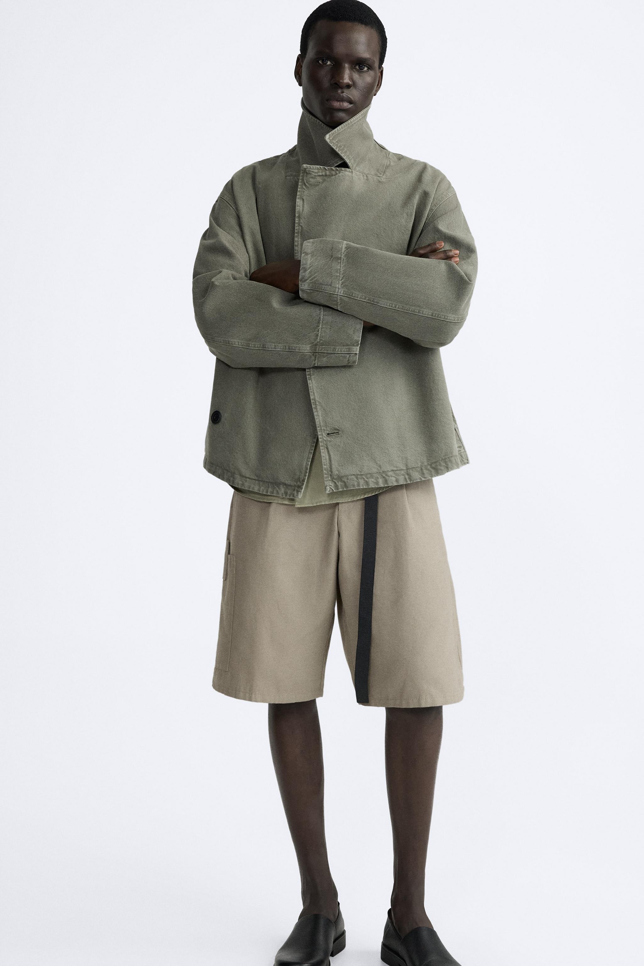 COTTON - LINEN CARGO SHORTS - Sand