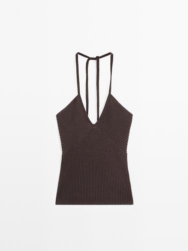 Zara Knit top with low-cut back - Eggplant